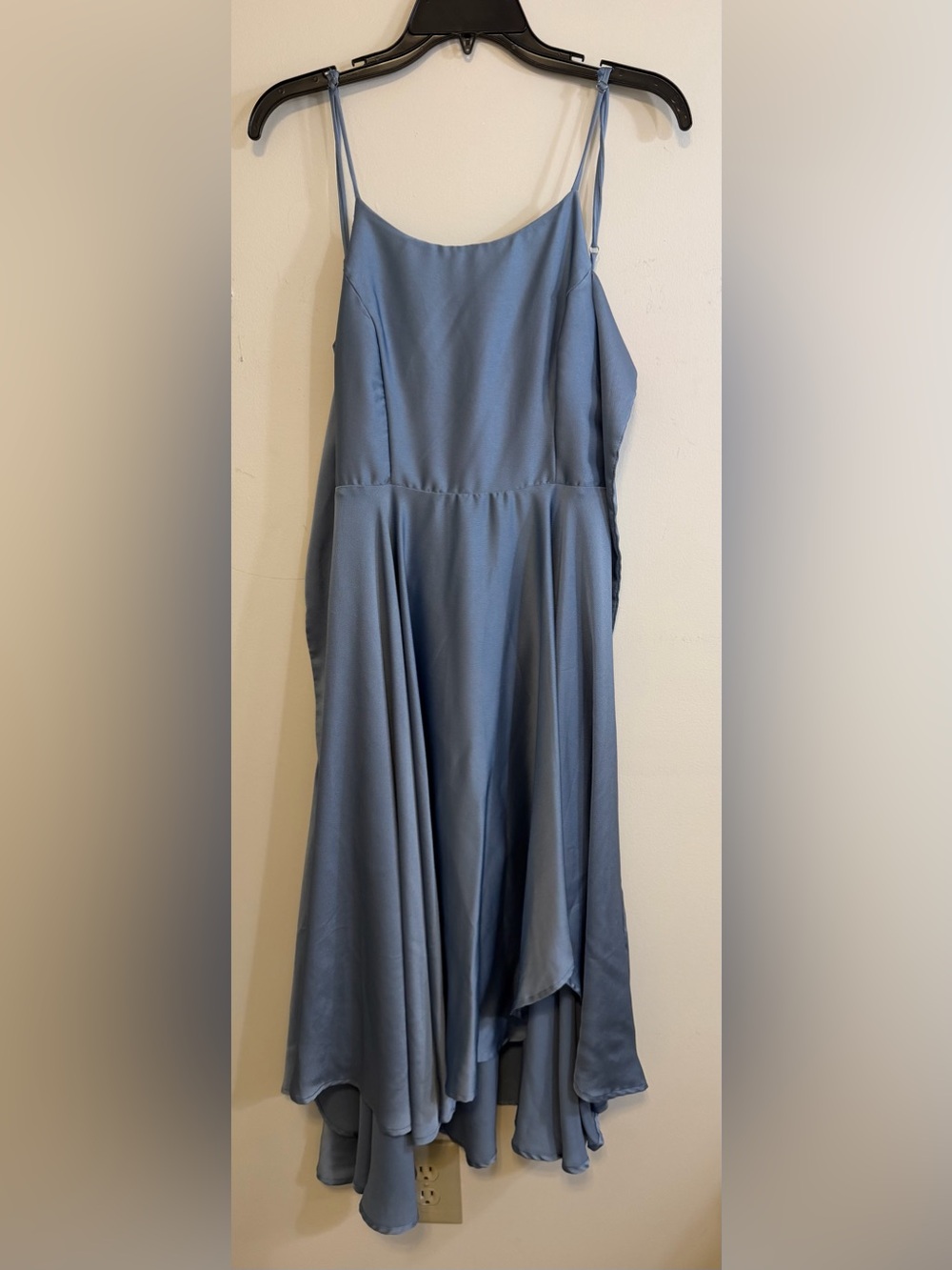 Lulus Days Like Today Blue Satin Asymmetrical Tie-Back Midi Dress